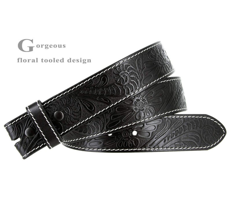 Belts.com Genuine Full Grain Western Floral Engraved Tooled Leather Belt Strap 1-1/2" Wide (Black, 34) - Image 2